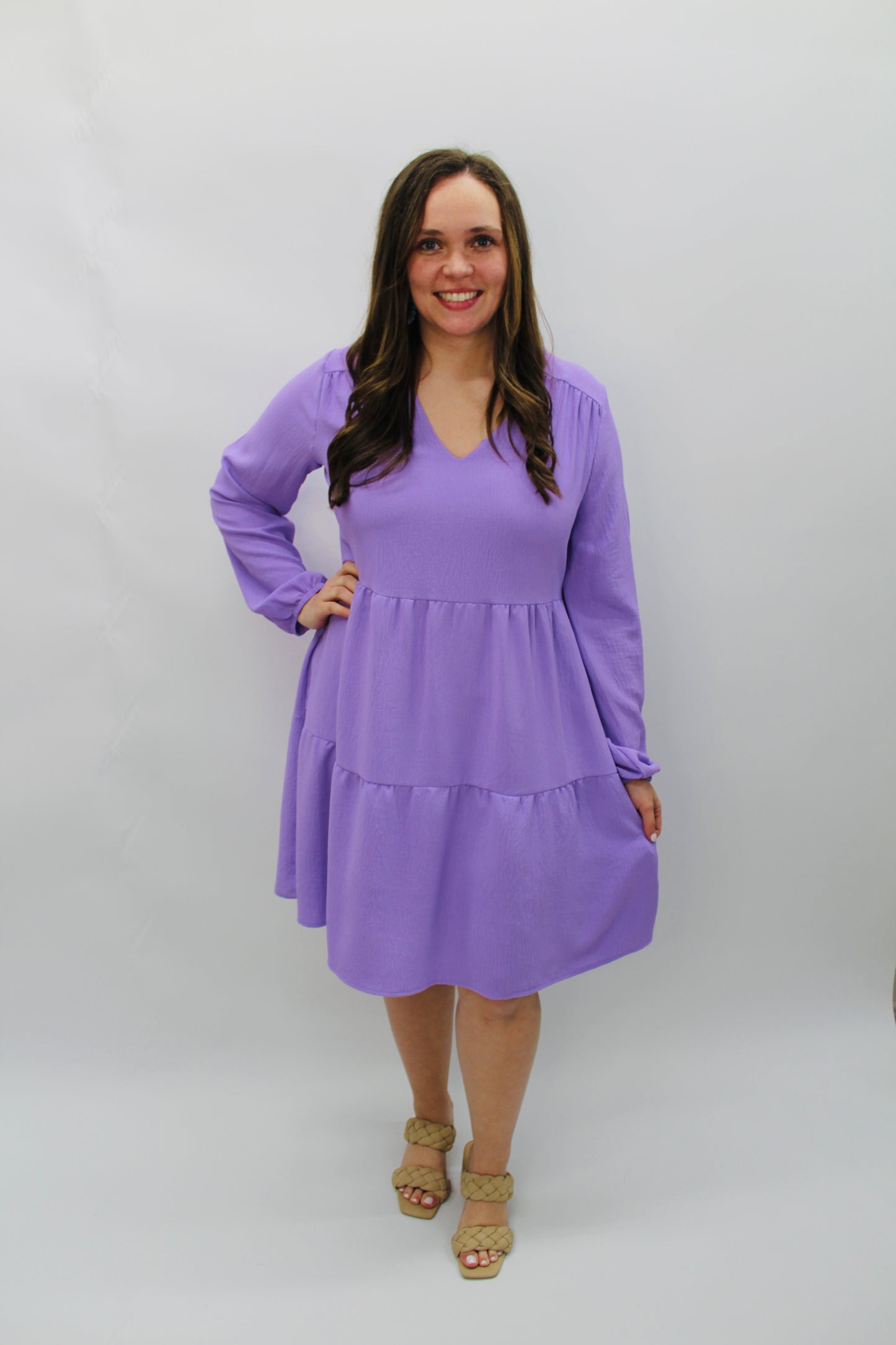 The Grace Lavender V-neck Tiered Dress