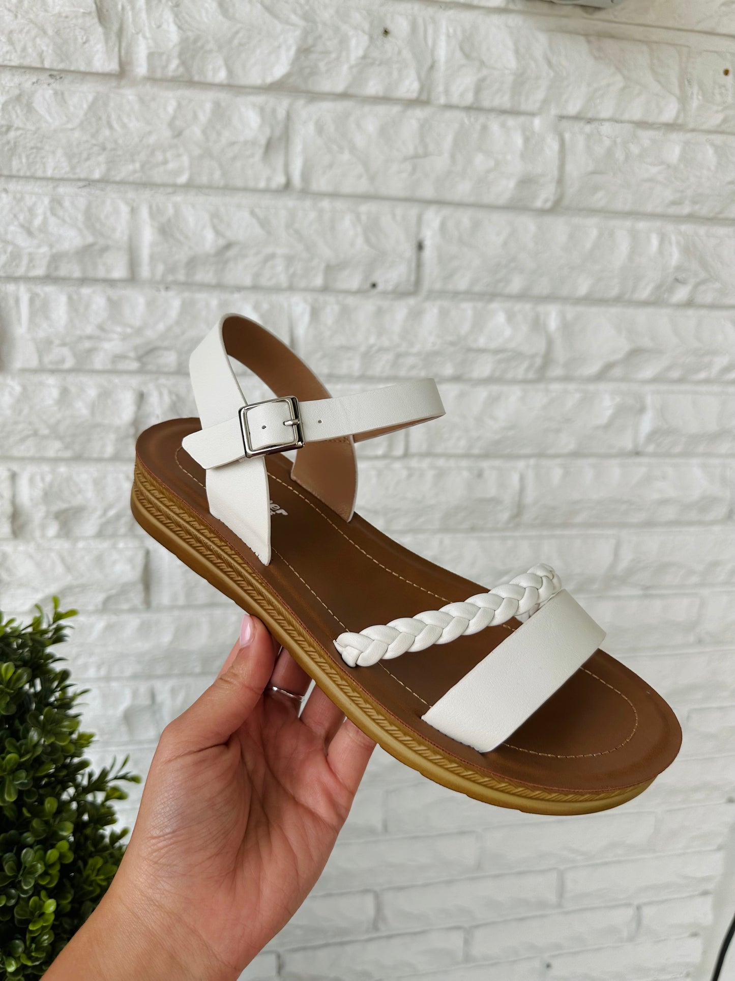 The Remi White Braided Strap Sandal
