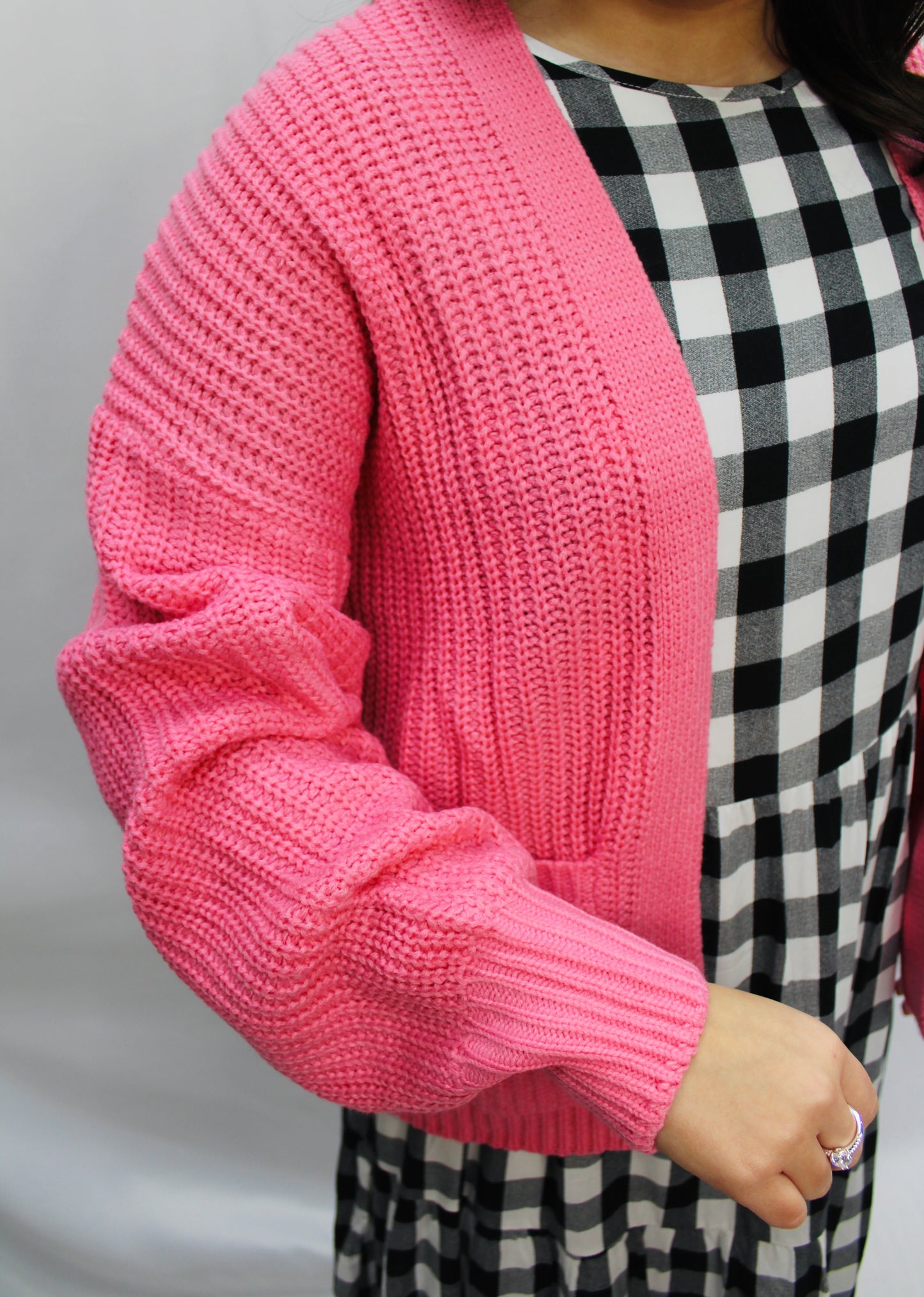 Solid Pink Open Front Cardigan