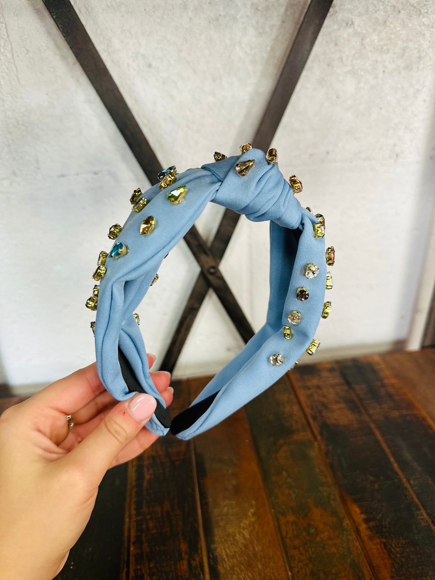 Blue Top Knot Multi Crystal Headband