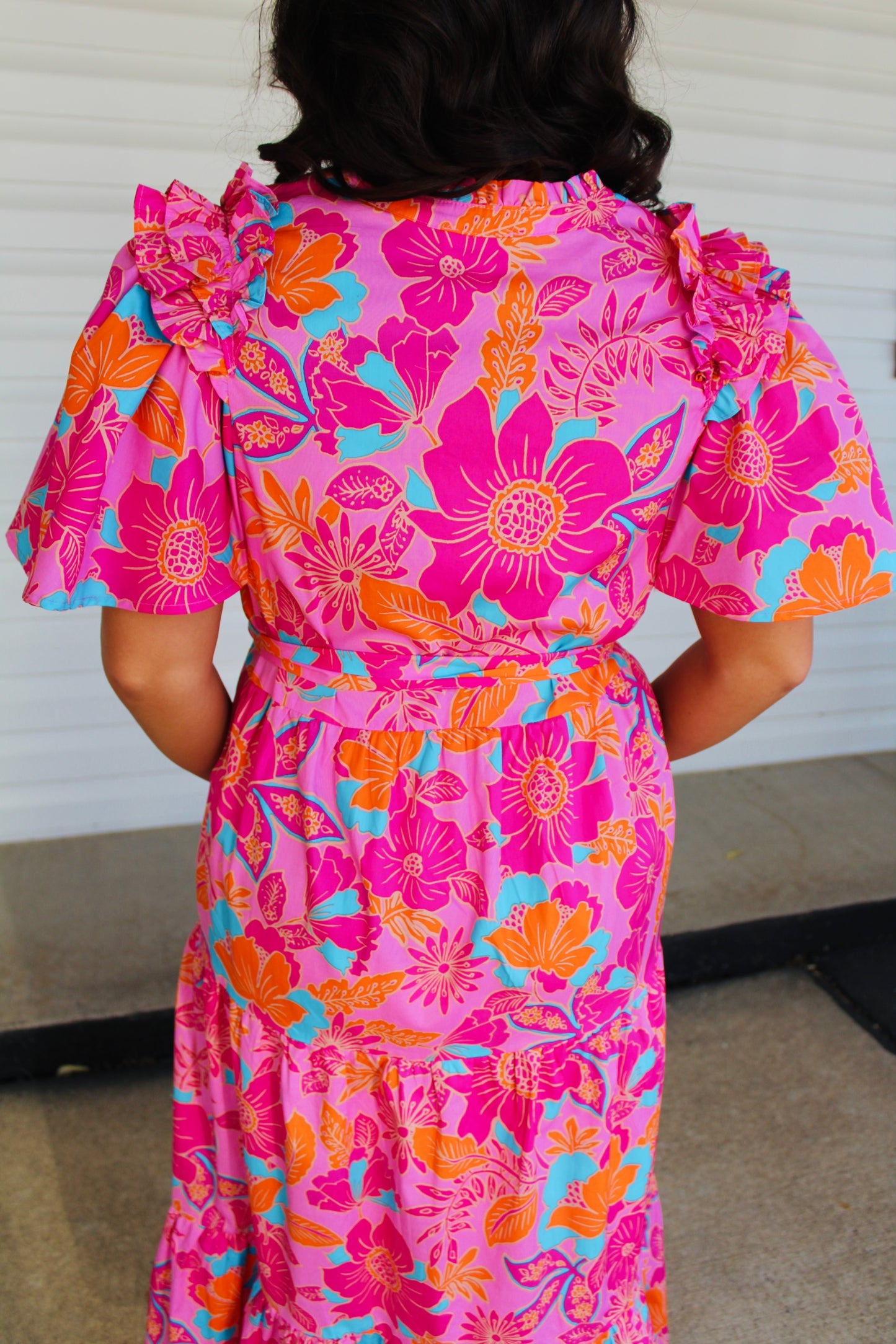 The Wren Pink Floral Midi Dress