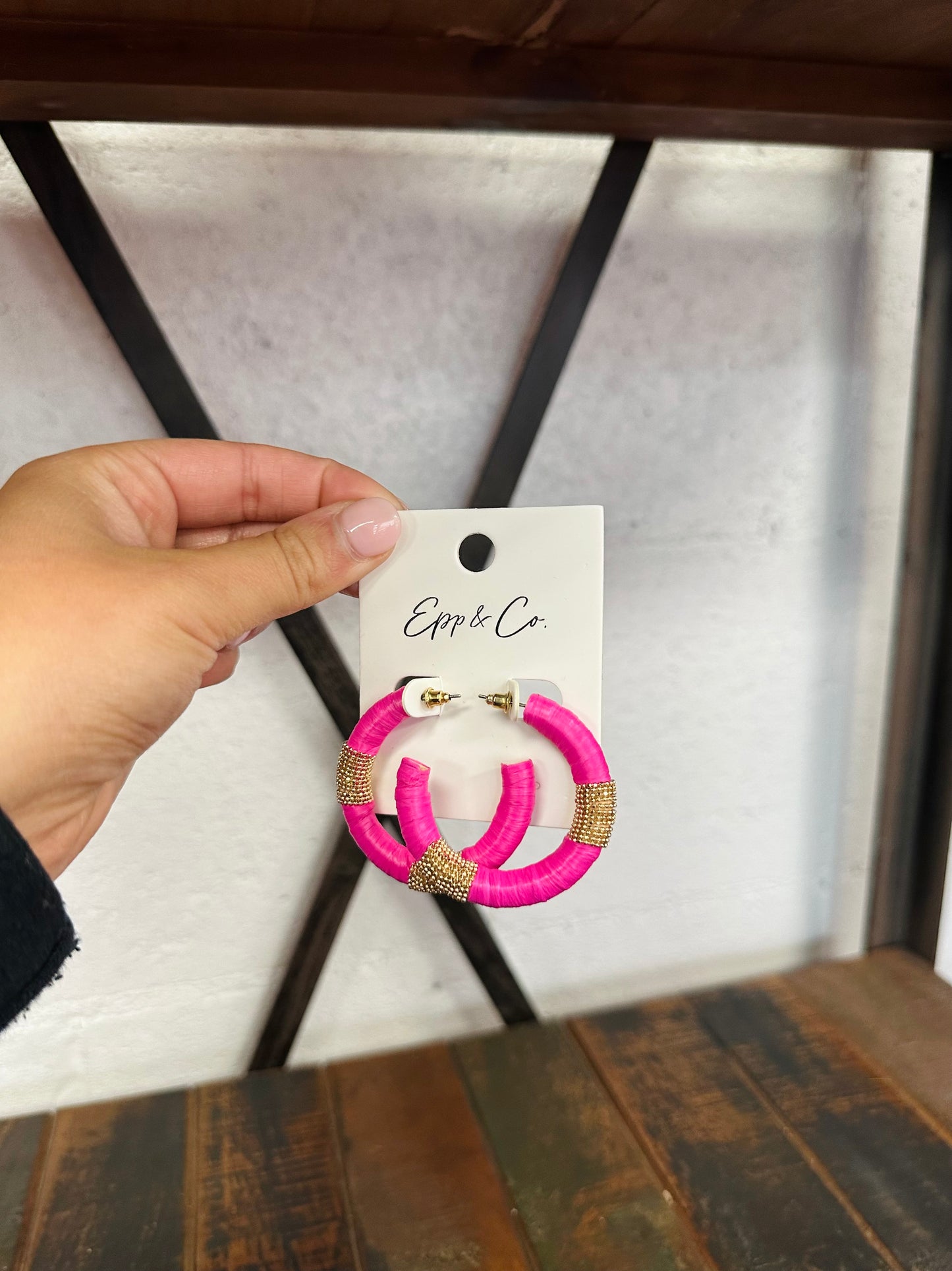 Gold and Pink Raffia Hoops