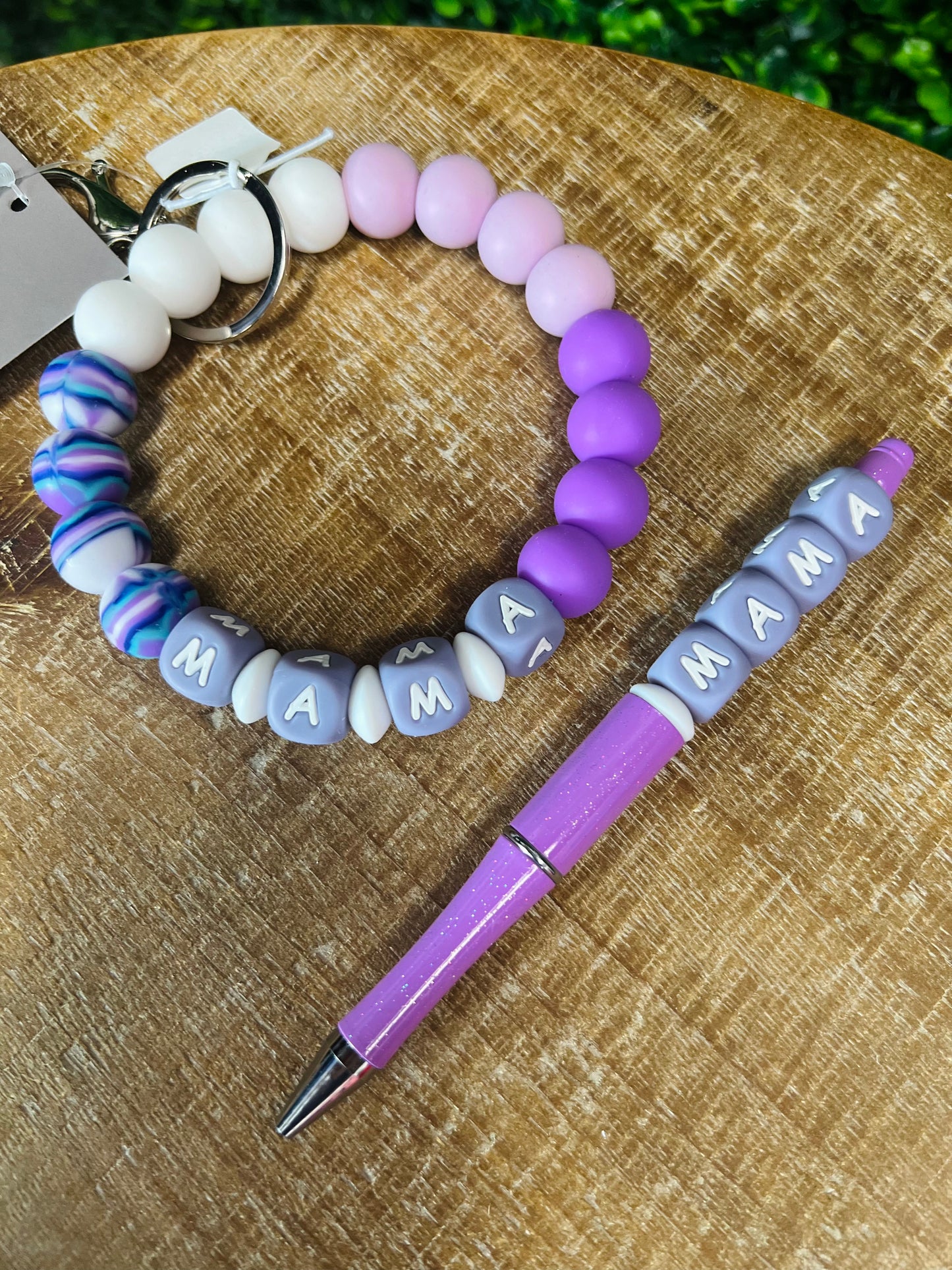 Purple Mama Beaded Keychain