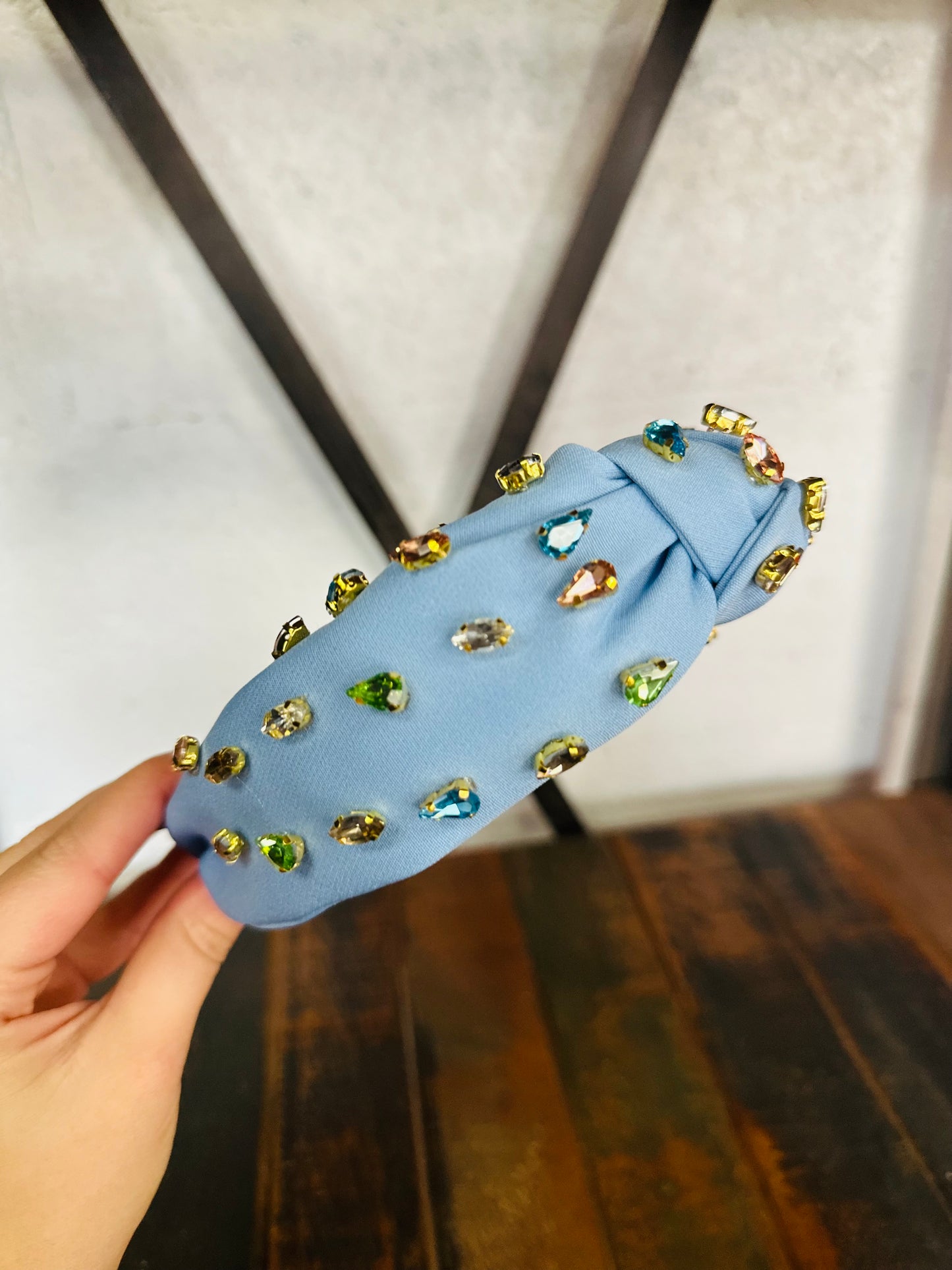 Blue Top Knot Multi Crystal Headband
