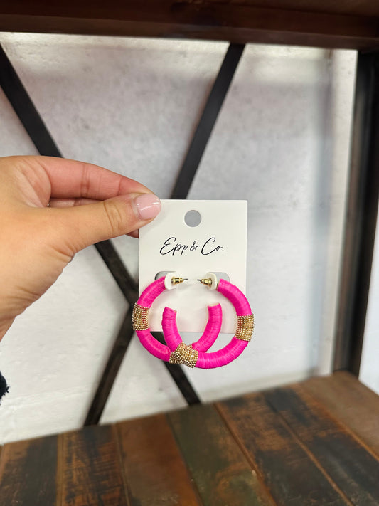 Gold and Pink Raffia Hoops