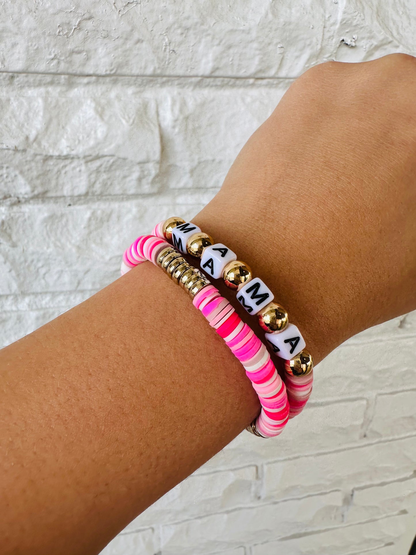 Pink 'Mama' Stretch Bracelet Set