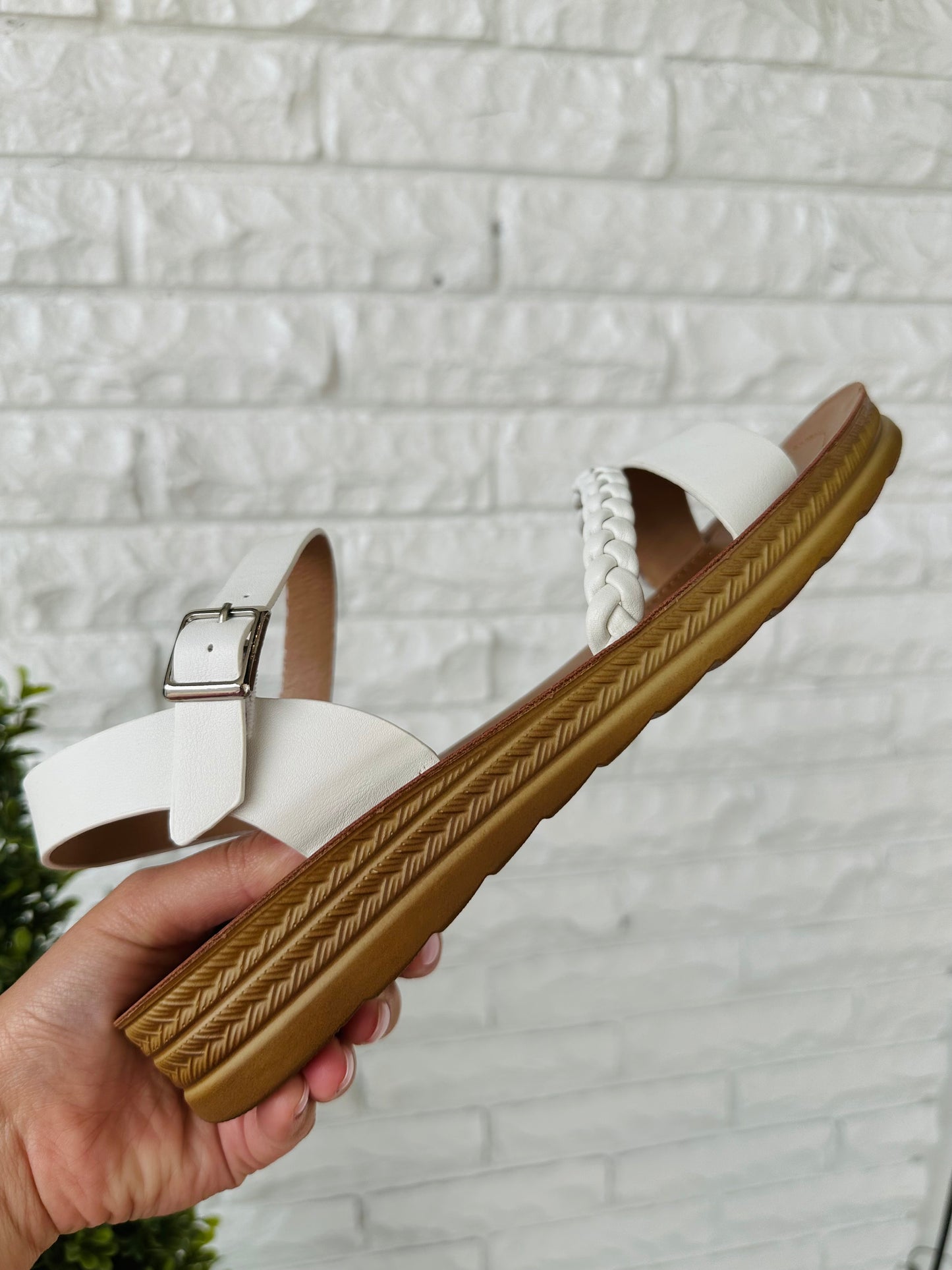 The Remi White Braided Strap Sandal