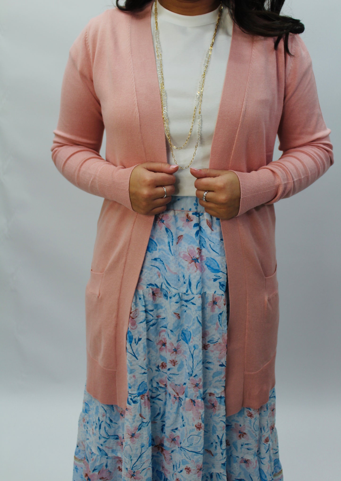 Dusty Pink Open Front Pocket Cardigan