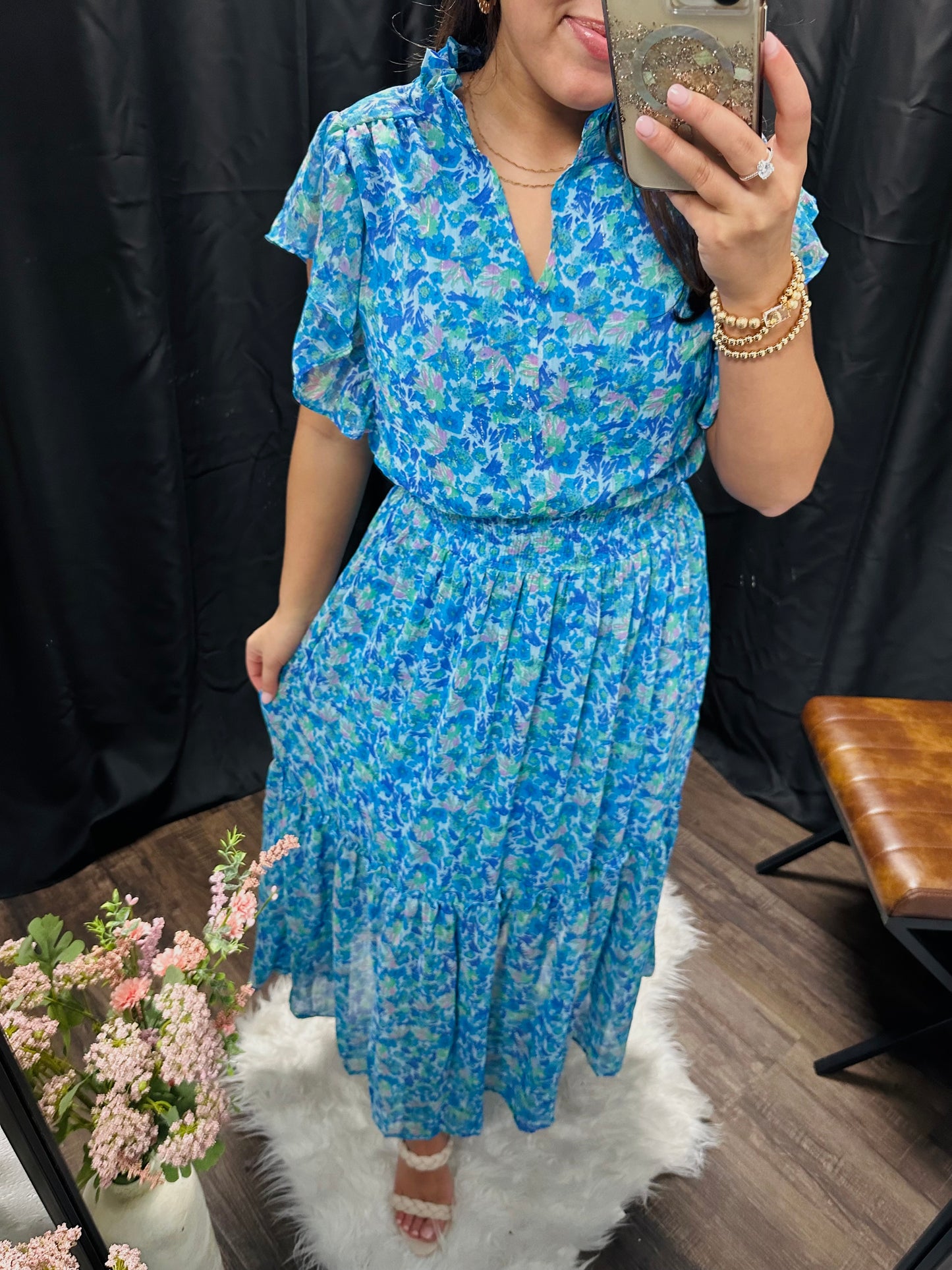 The Mae Azure Floral Print Maxi Dress