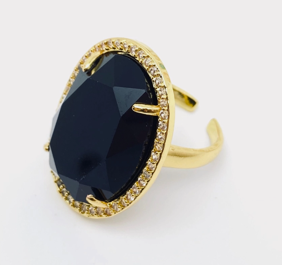Black Agate Natural Stone Ring