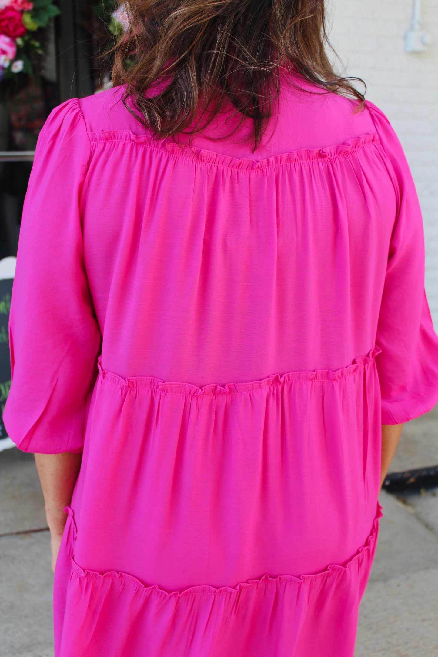 The Bella Hot Pink Tiered Midi Dress