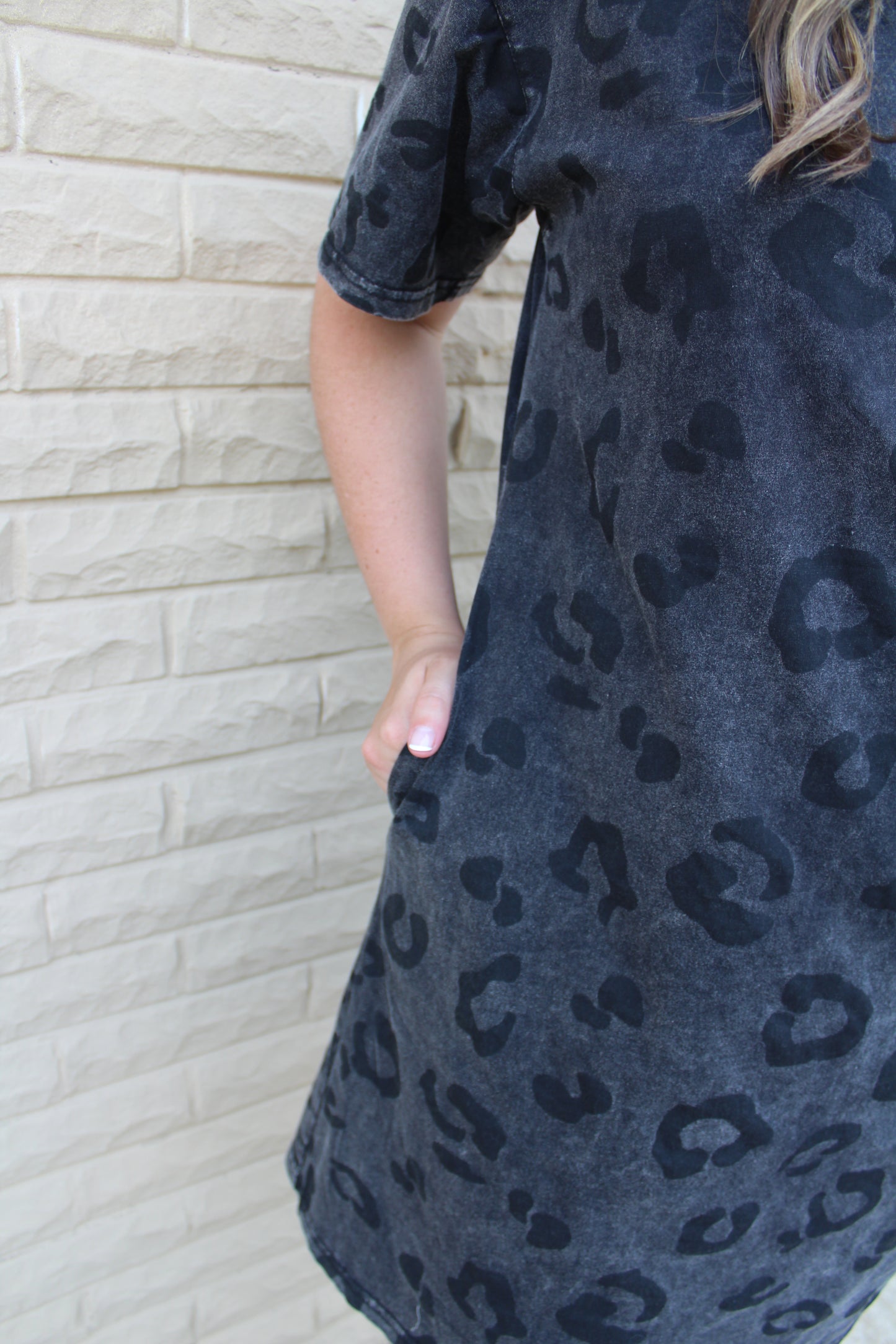 Gray Vintage Wash Leopard Print T-shirt Dress