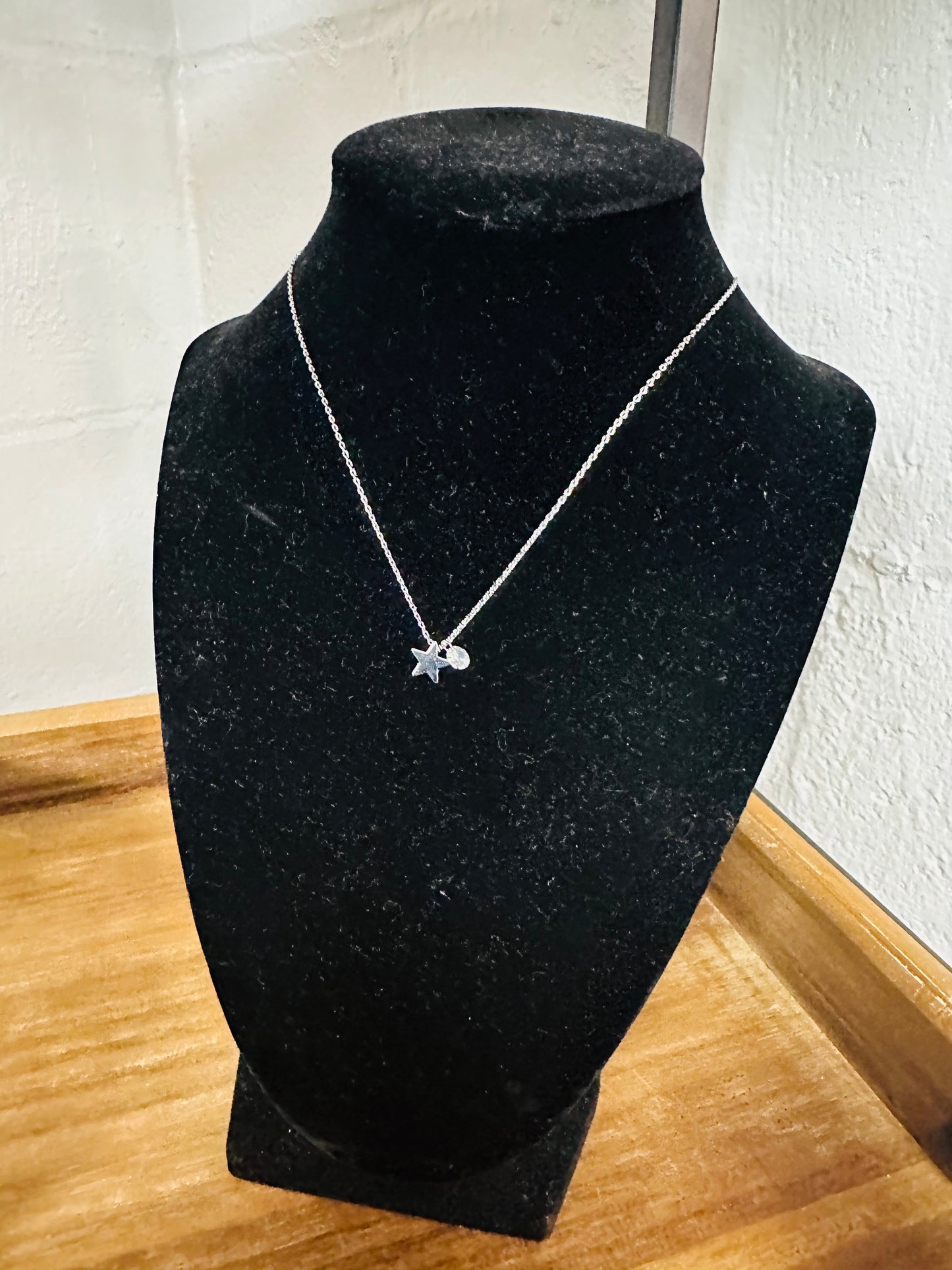 Silver Cubic Zirconia Star Dangle Pendant Necklace