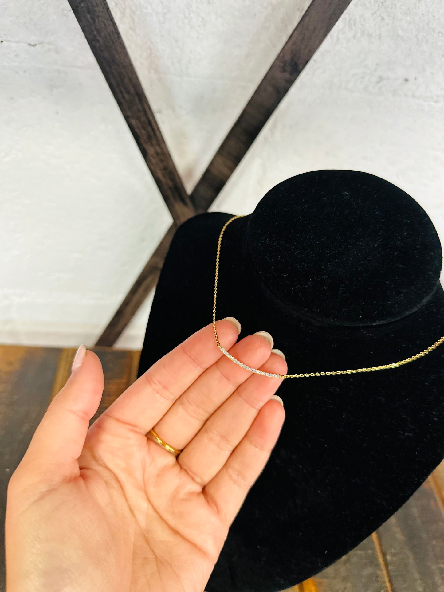 Simple Pave Bar Gold Necklace