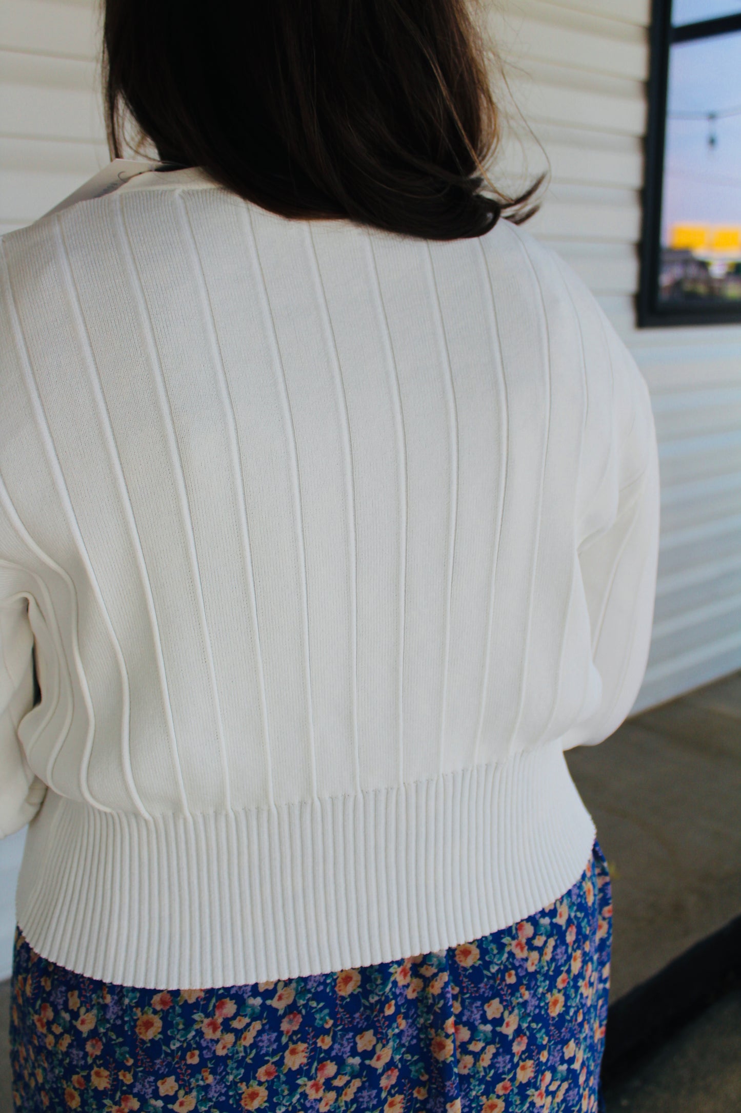 White Ribbed Button Cardigan