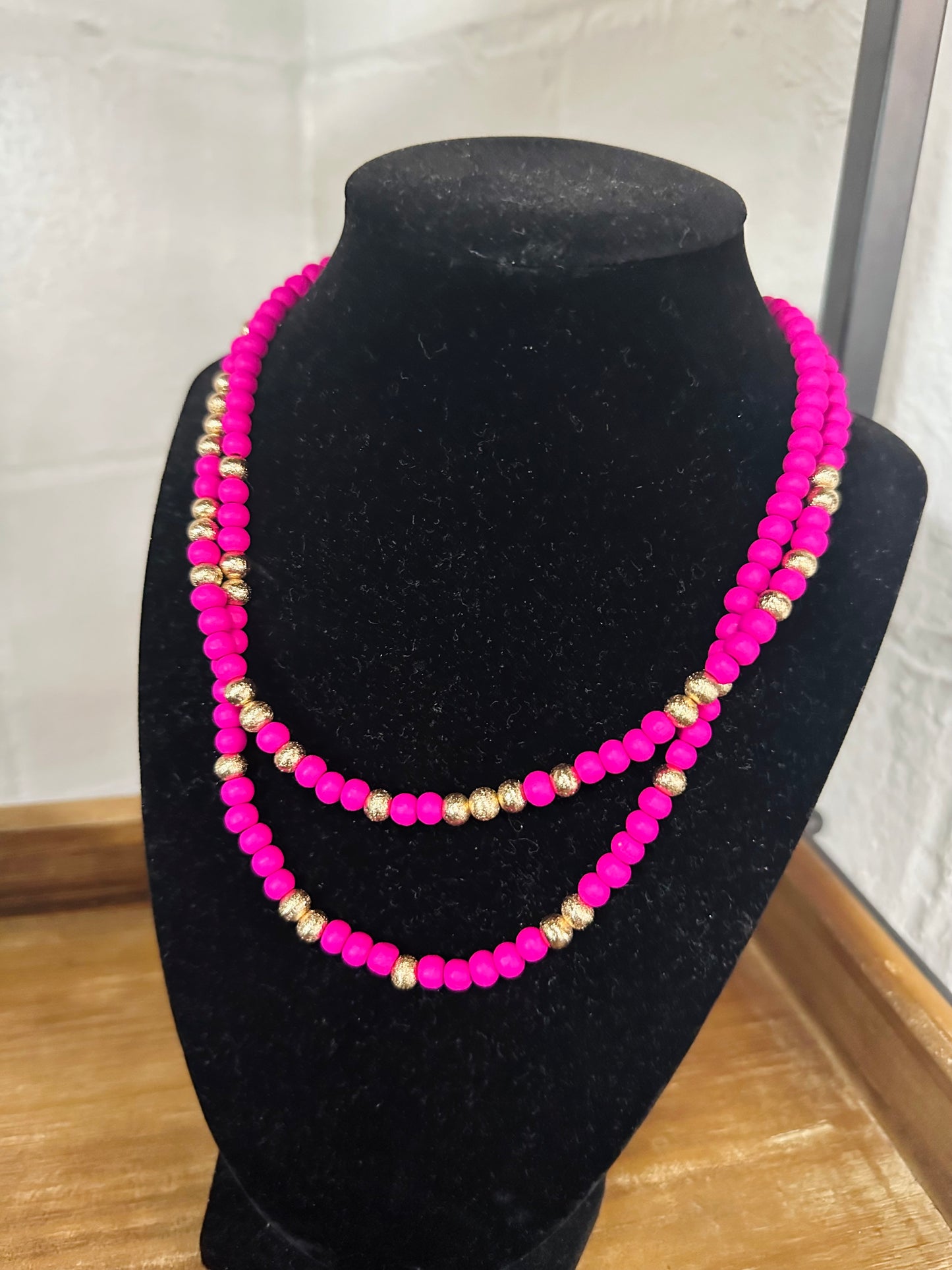 Pink & Gold Bead Dual Strand Necklaces
