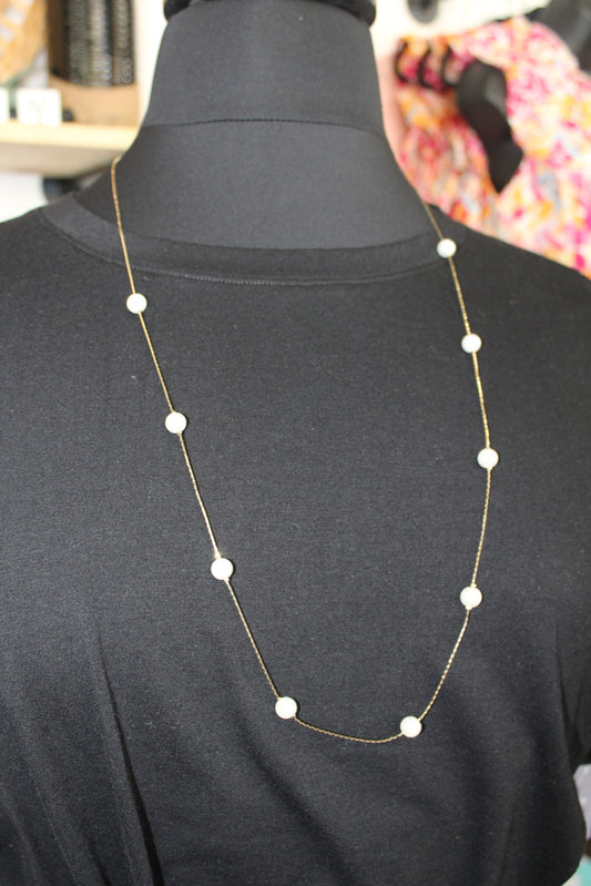 Gold Long Pearl Station Necklace