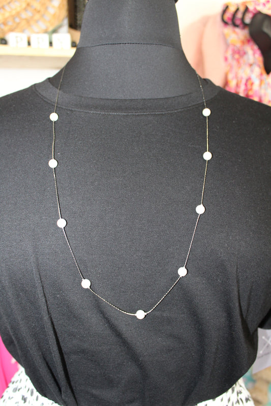 Silver Long Pearl Station Necklace