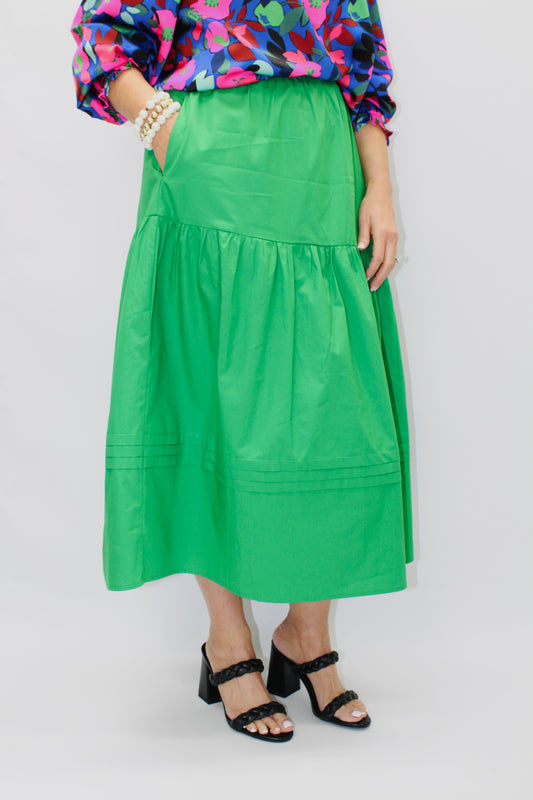 The Kelly Green Pleated Midi Skirt