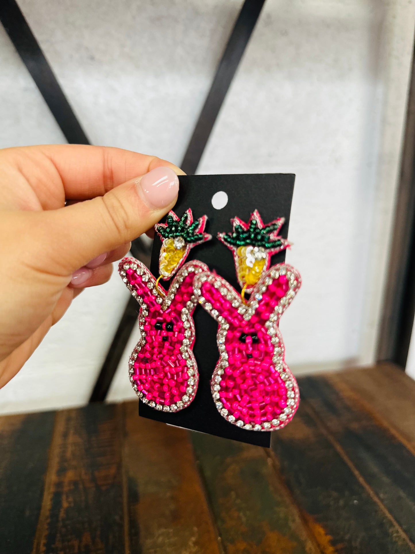 Hot Pink Easter Bunny Beaded Earrings