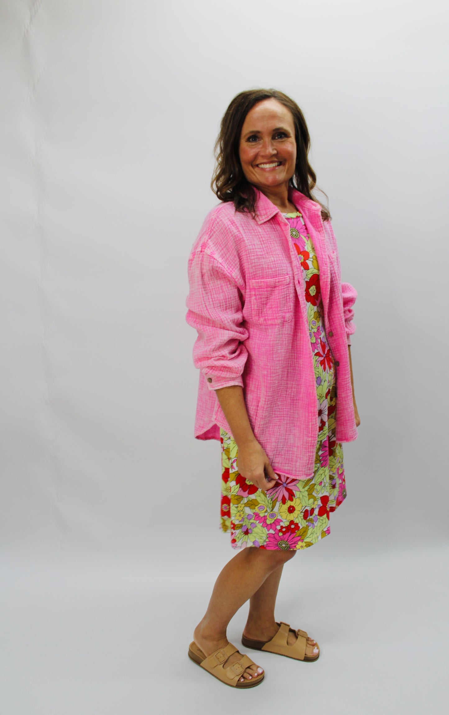 Pink Mineral Wash Button Up Shirt