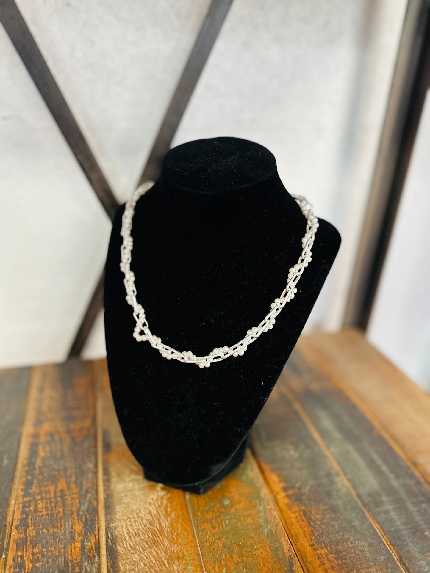 Silver Pearl & Paperclip Chain Necklace