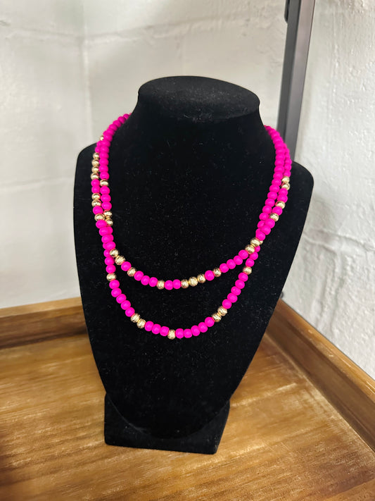 Pink & Gold Bead Dual Strand Necklaces