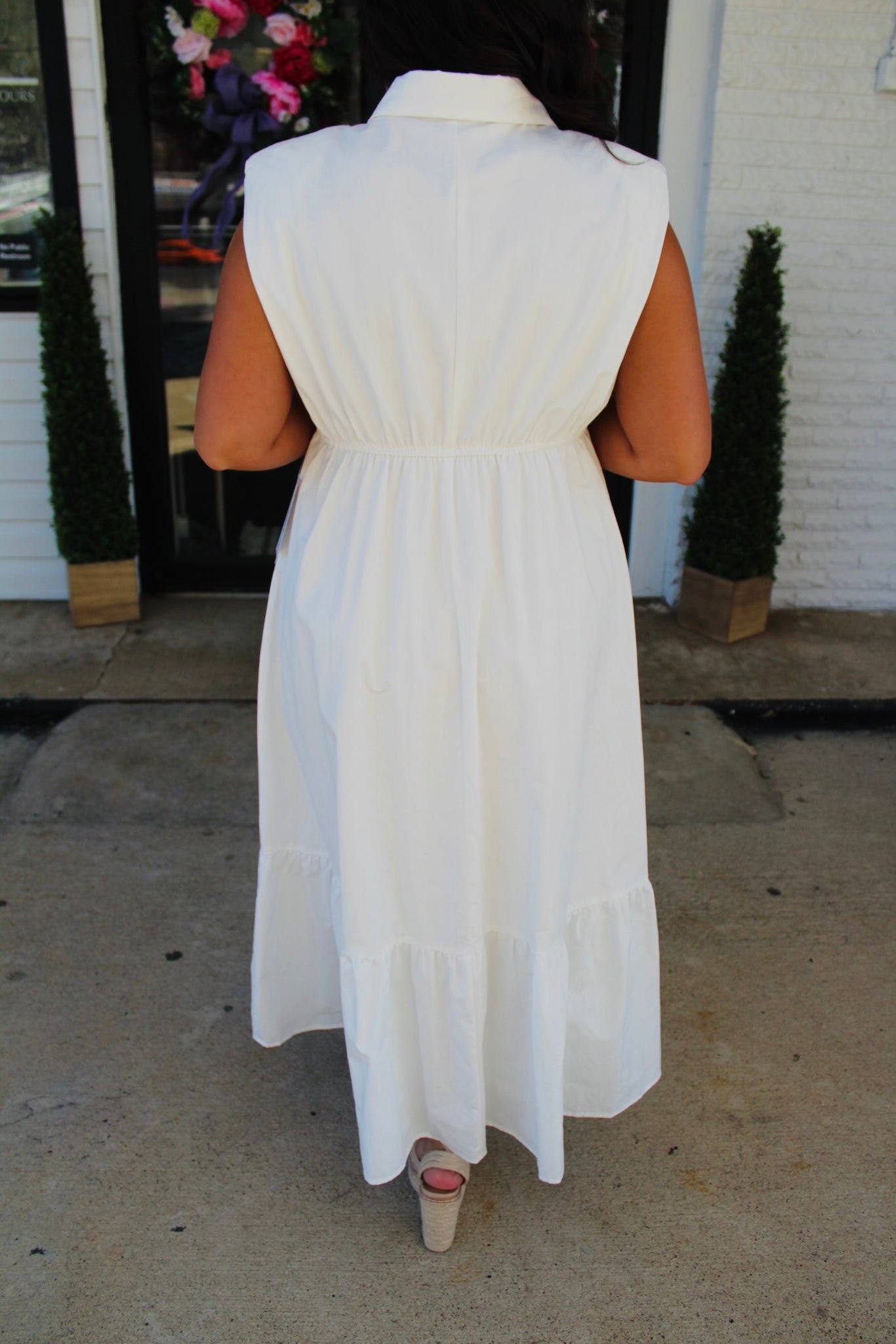 The Lynn White Sleeveless Midi Dress