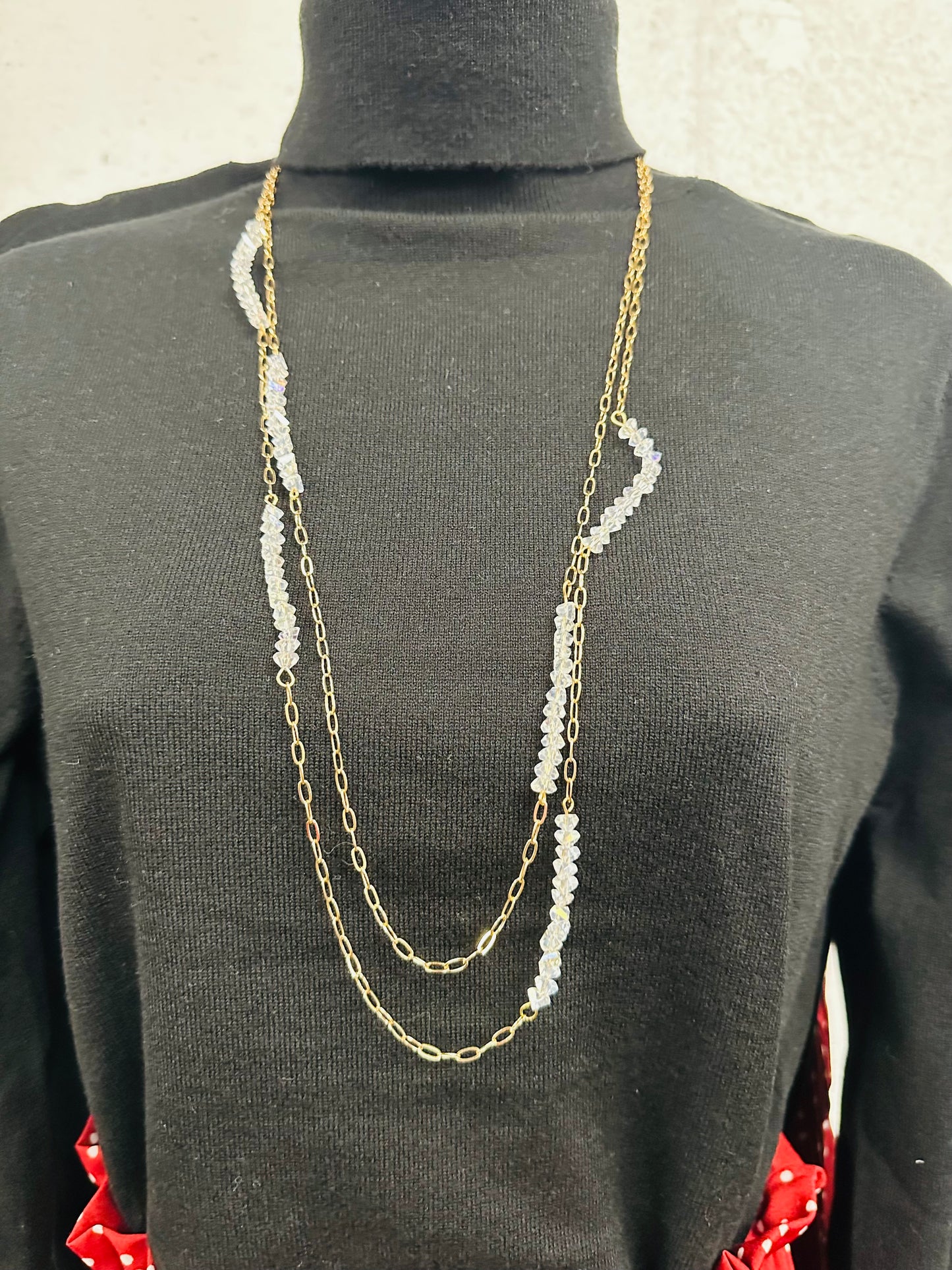 White Paper Clip Link Layered Glass Long Necklace