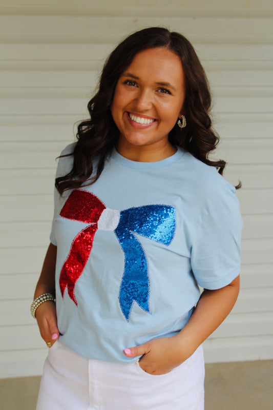 Red, White, & Bow Embroidered Tee