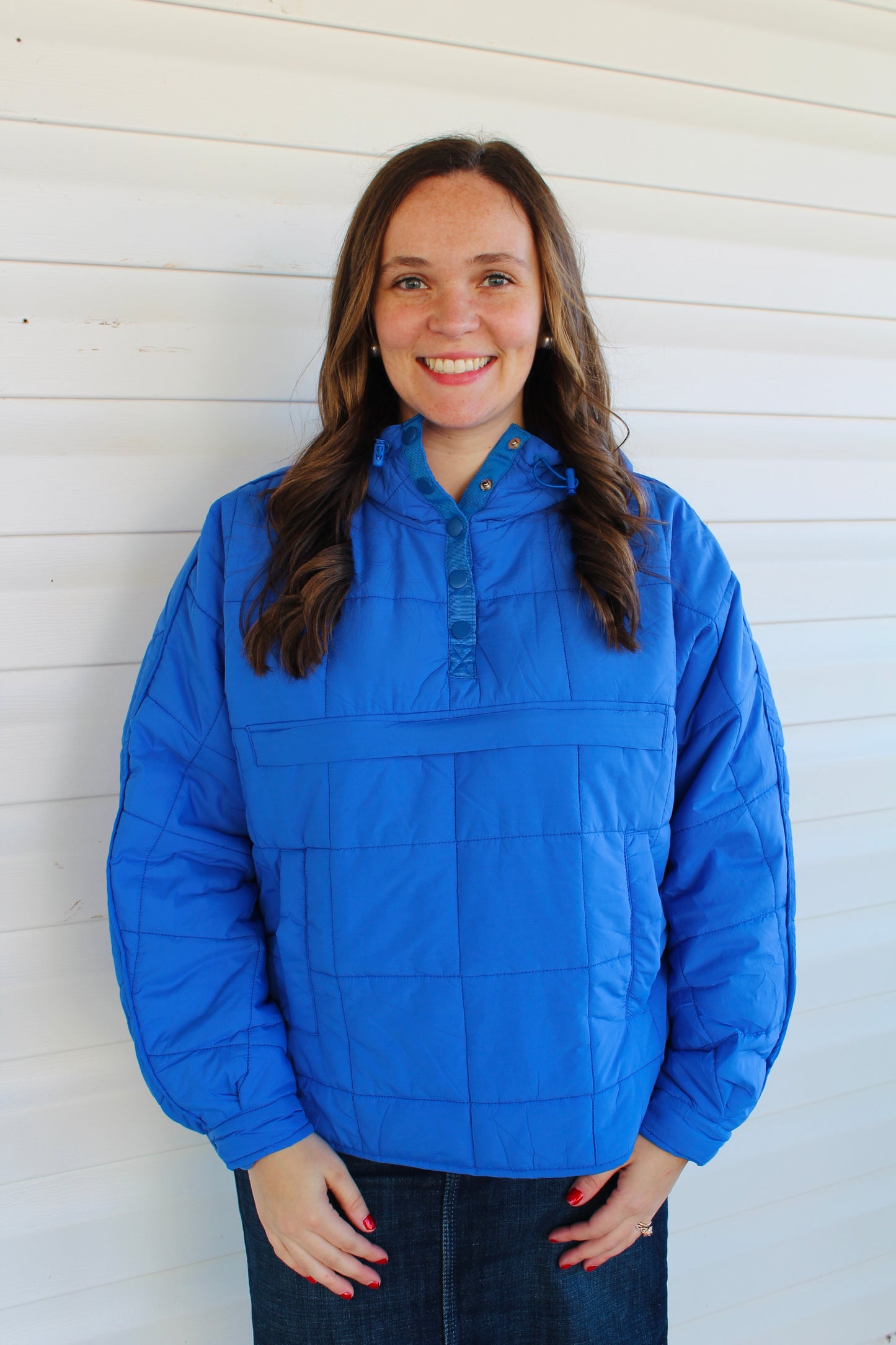 Royal Blue Quilted Pullover Jacket