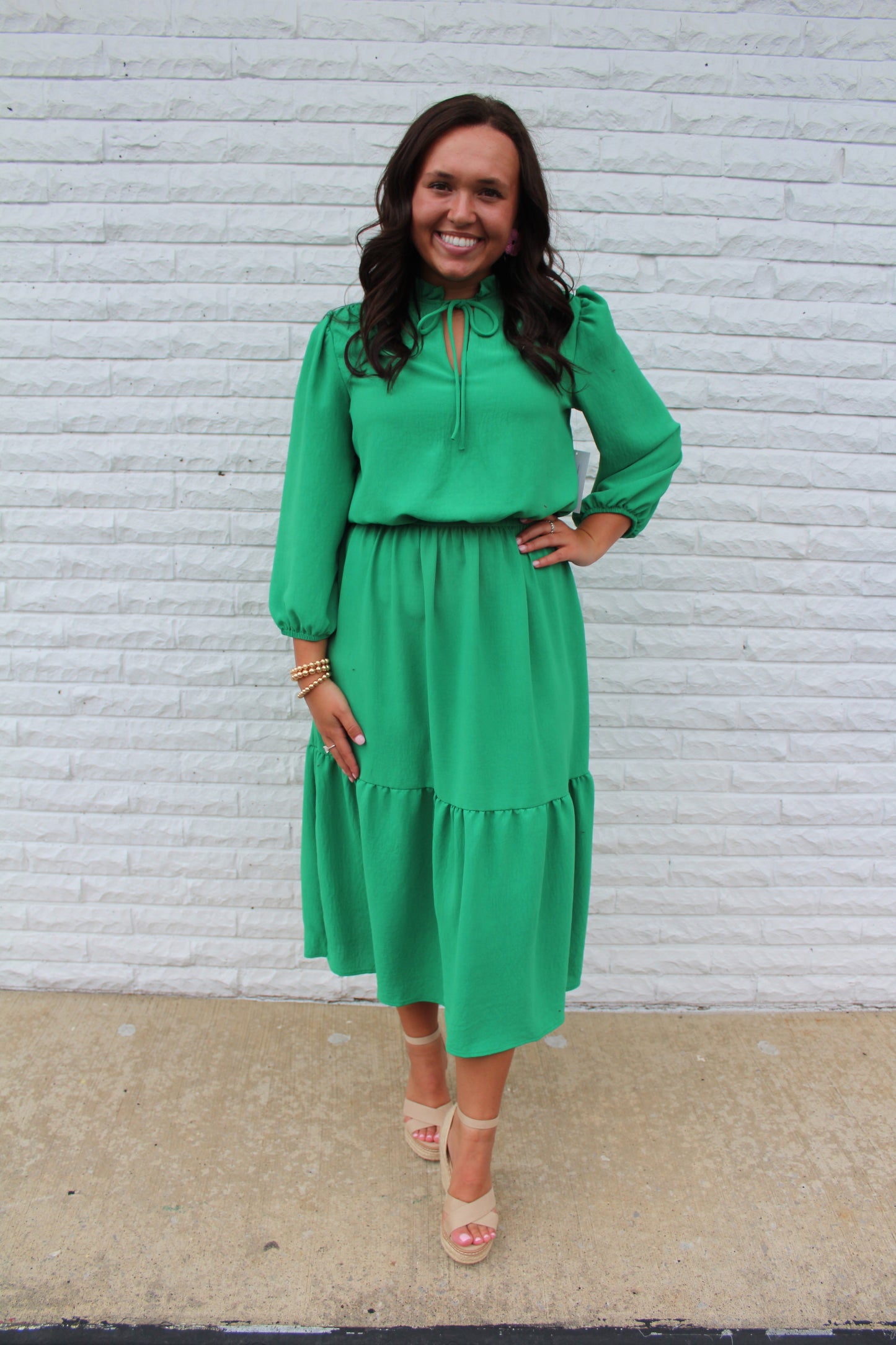The Elizabeth Solid Green Midi Dress
