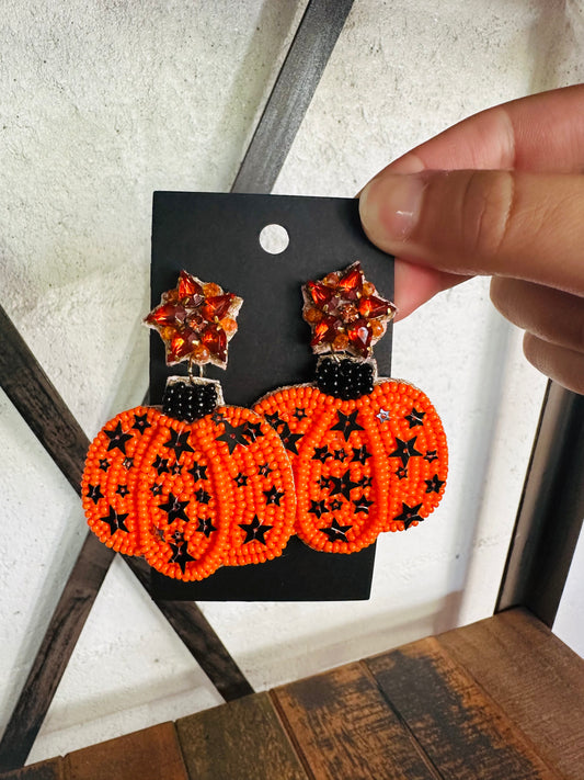 Orange Star Beaded Pumpkin Earring