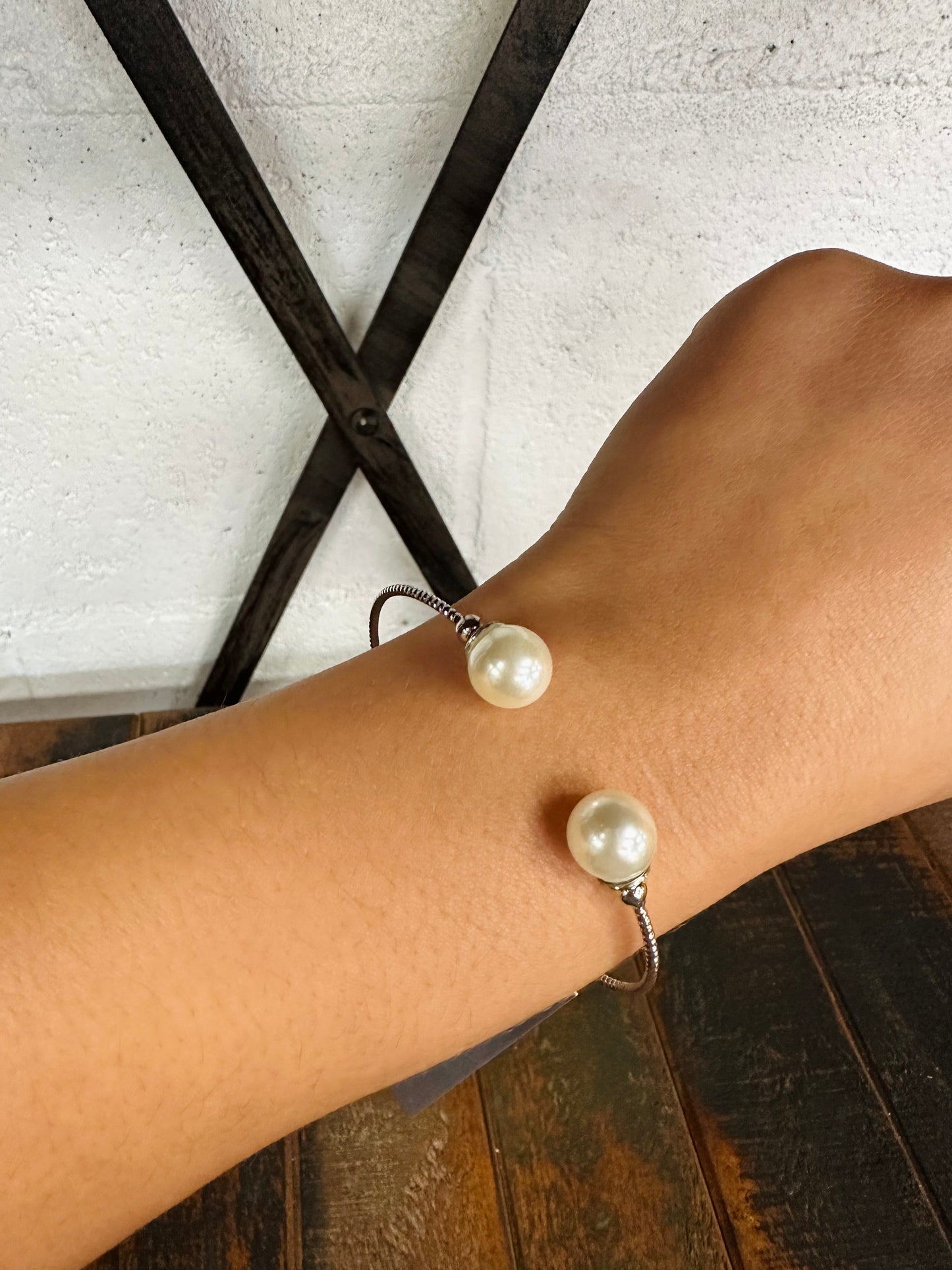 Silver Pearl Cuff Bracelet