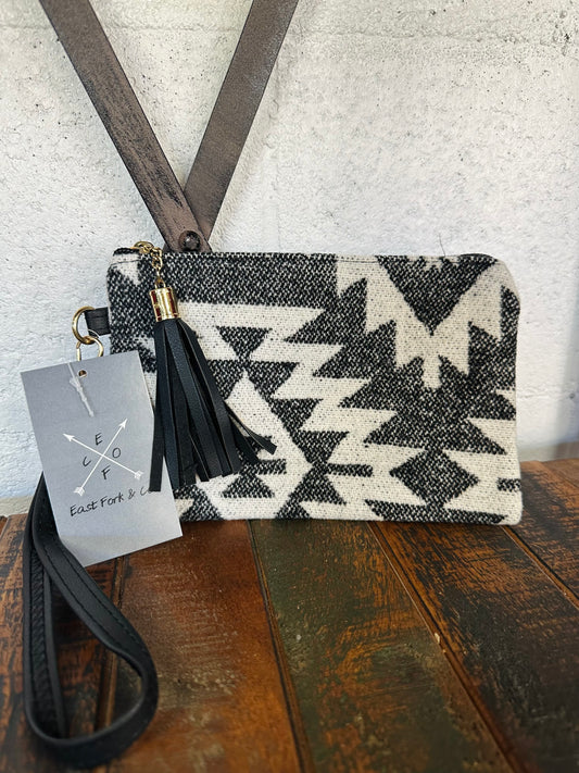 Black & White Aztec Wristlet Wallet Clutch