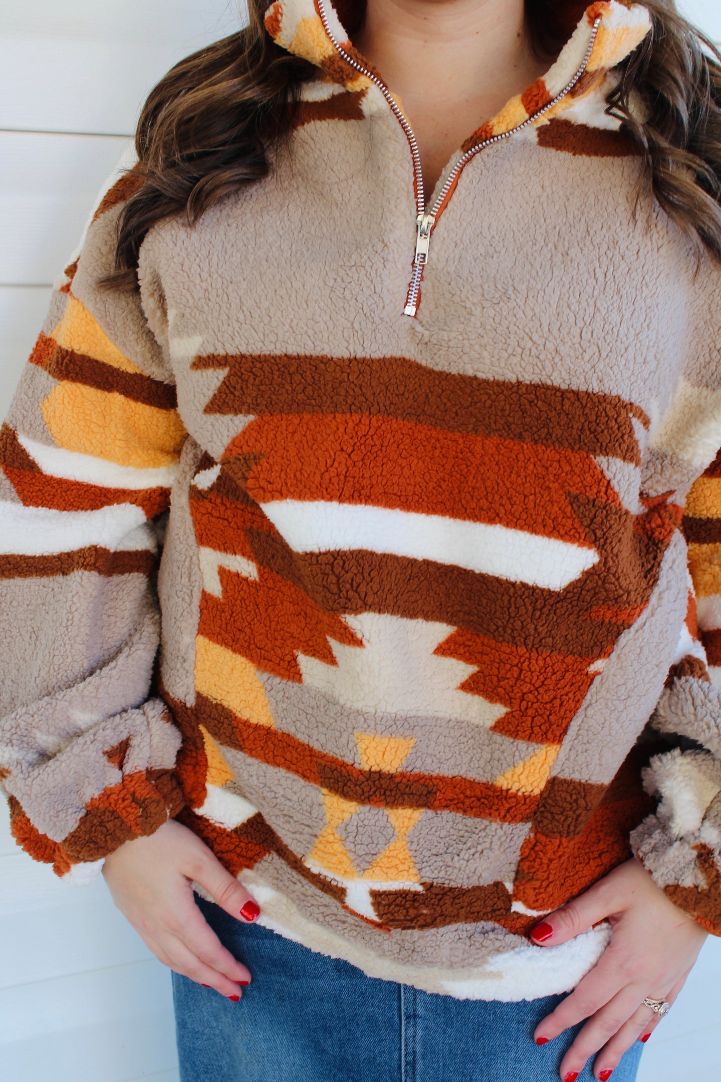 Brown Aztec Fleece Pullover