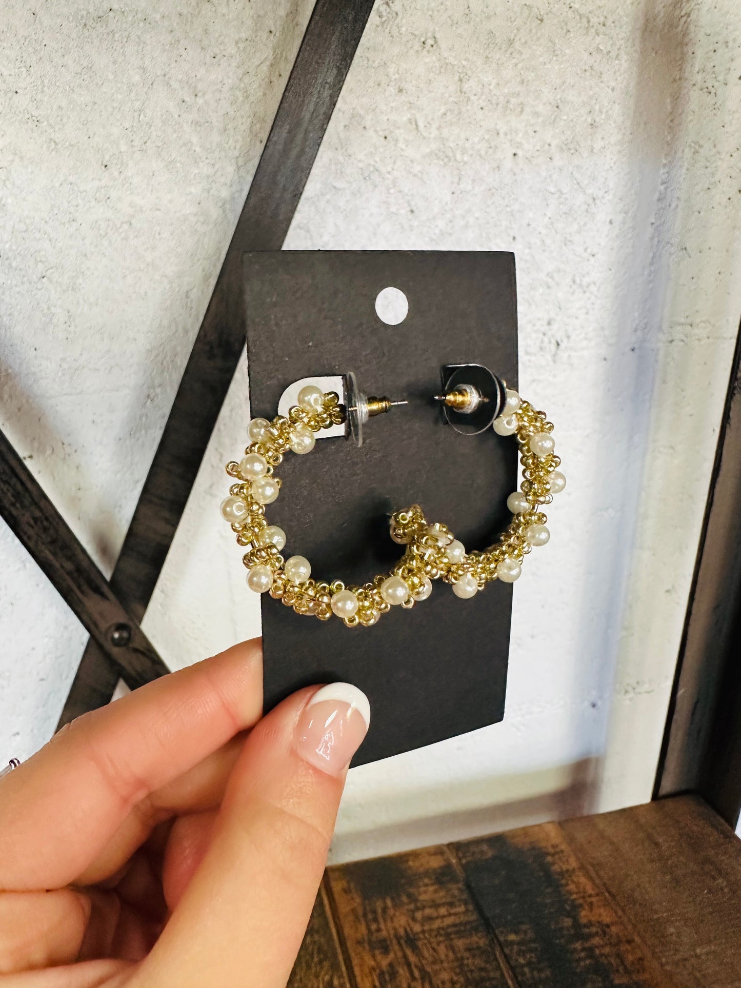 Gold Classic Pearl Cluster Hoop Earrings