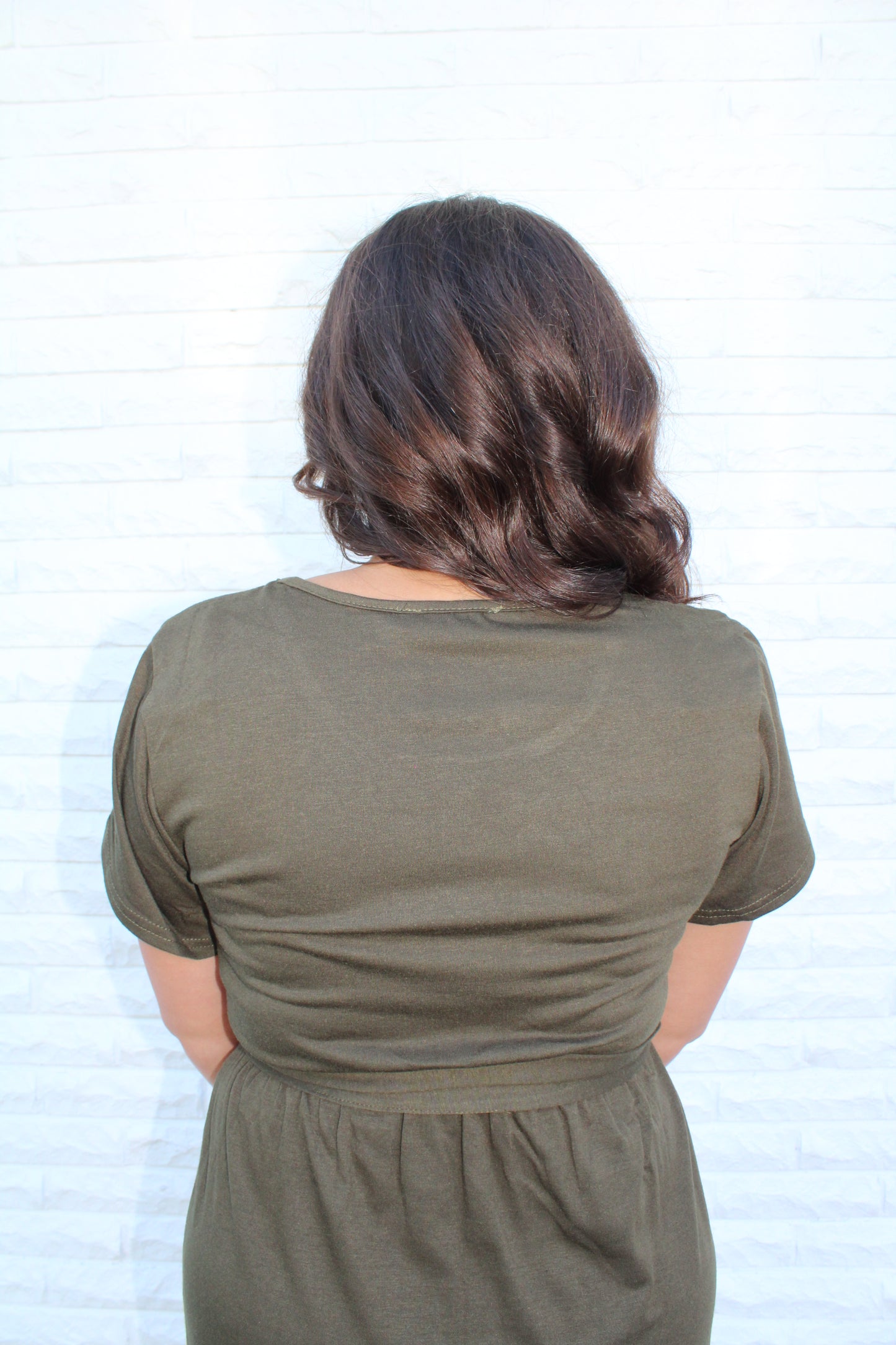 Olive Short Sleeve Midi Dress