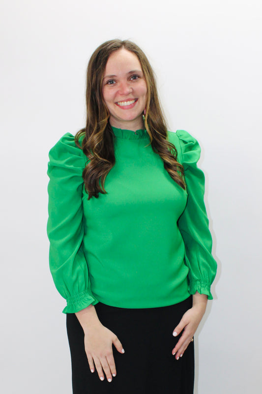 The Kelly Green Puff Sleeve Top