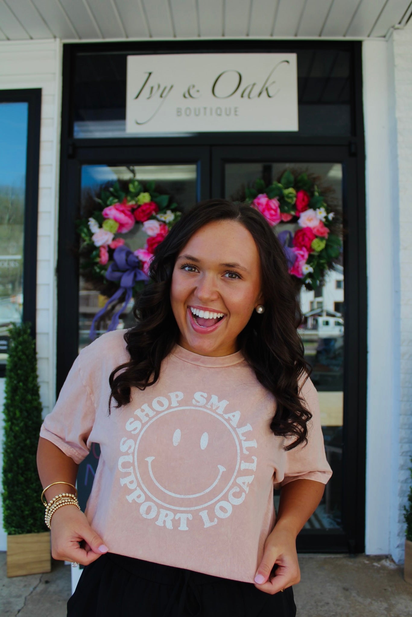 Soft Pink Shop Small Support Local Tee