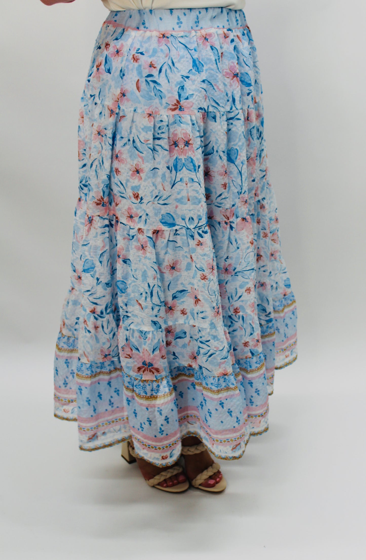 Floral Ruffled Textured Chiffon Maxi Skirt
