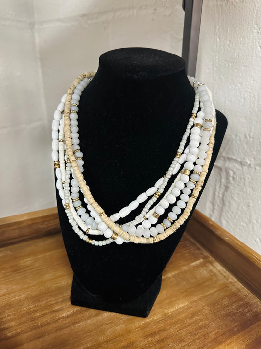 White Mixed Multi Beaded Necklaces