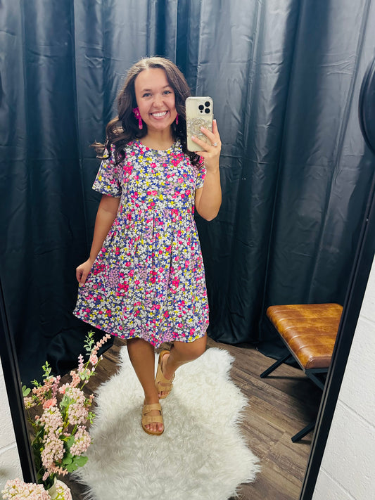 The Piper Purple Floral Print Swing Dress
