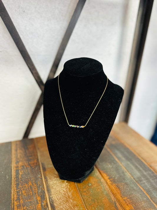 Cubic Zirconia Rainbow Bar Pendant Necklace