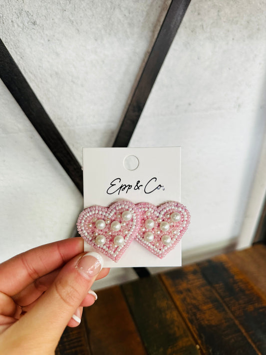 Pearl & Pink Heart Studs
