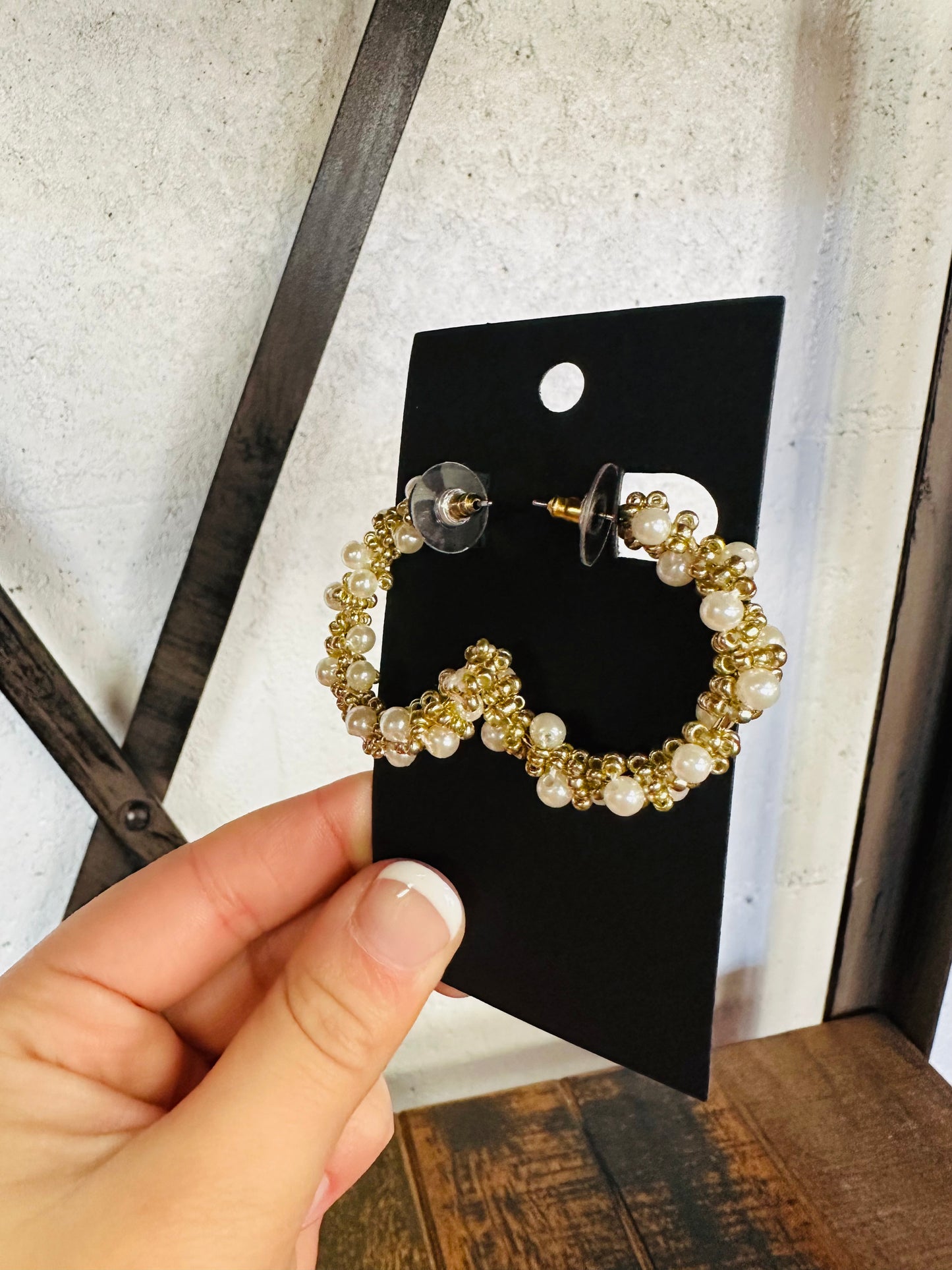 Gold Classic Pearl Cluster Hoop Earrings