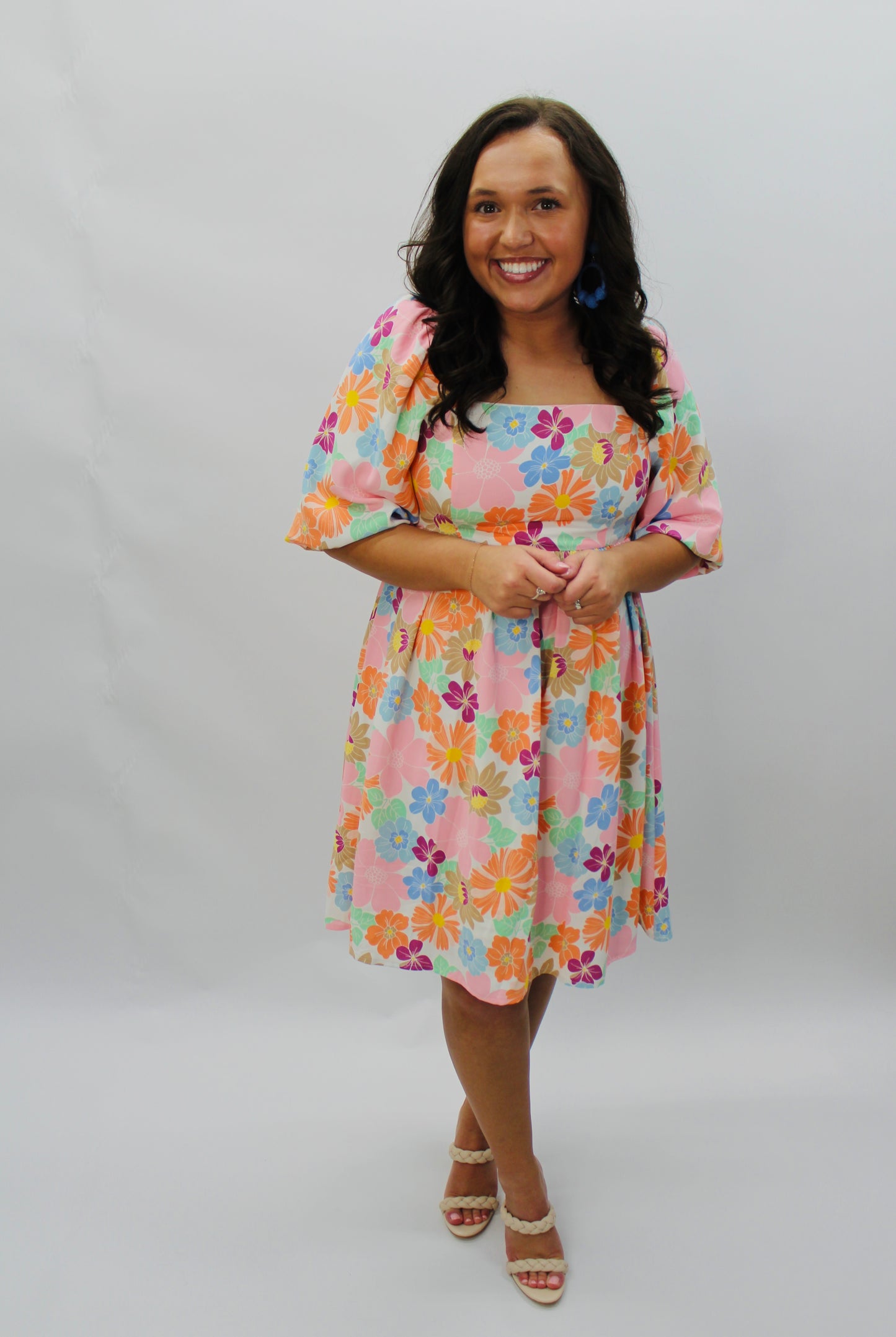 The Ava Floral Square Neck Puff Sleeve Dress