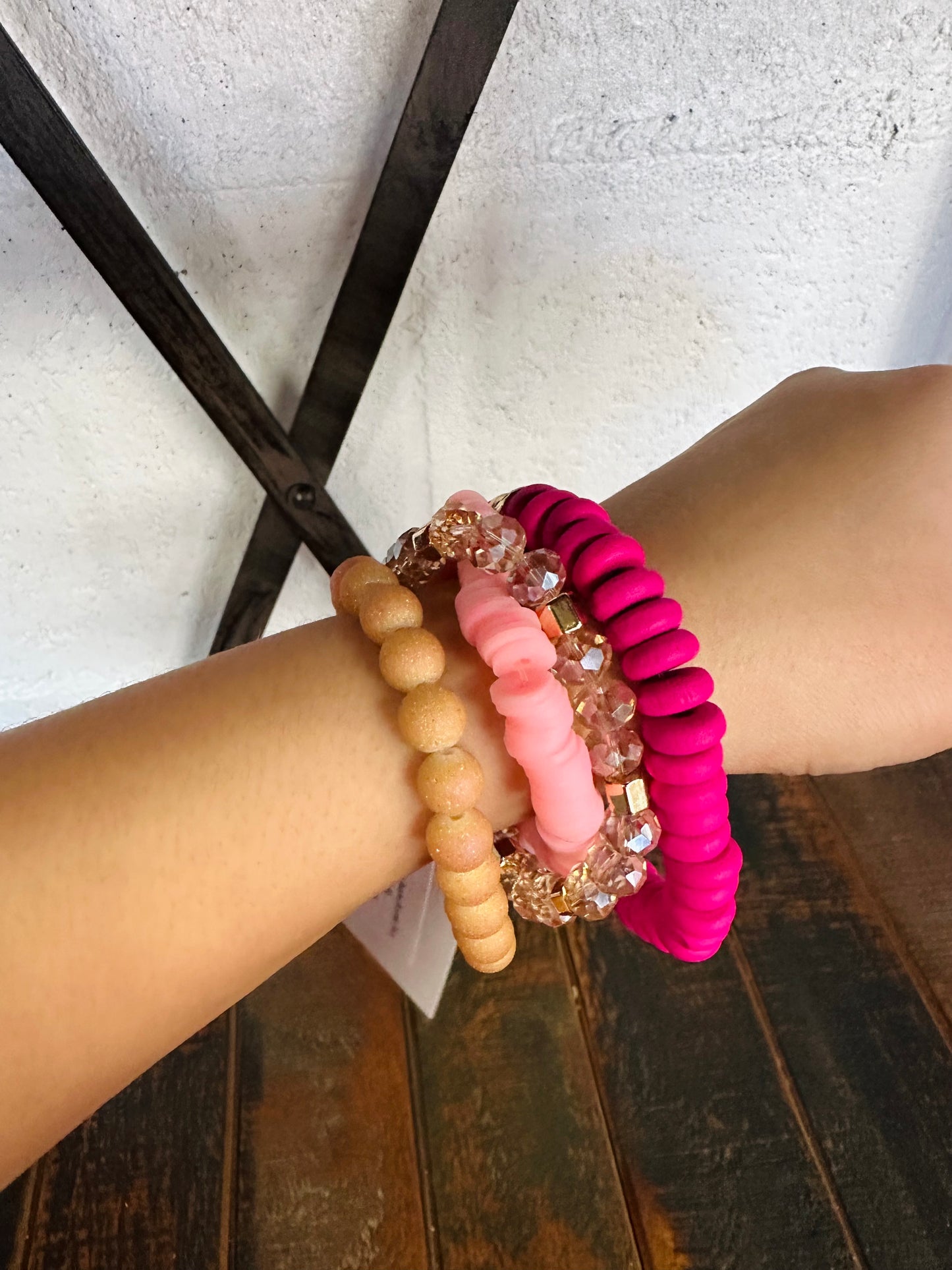 Pink Crystal Beaded Bracelet Stack
