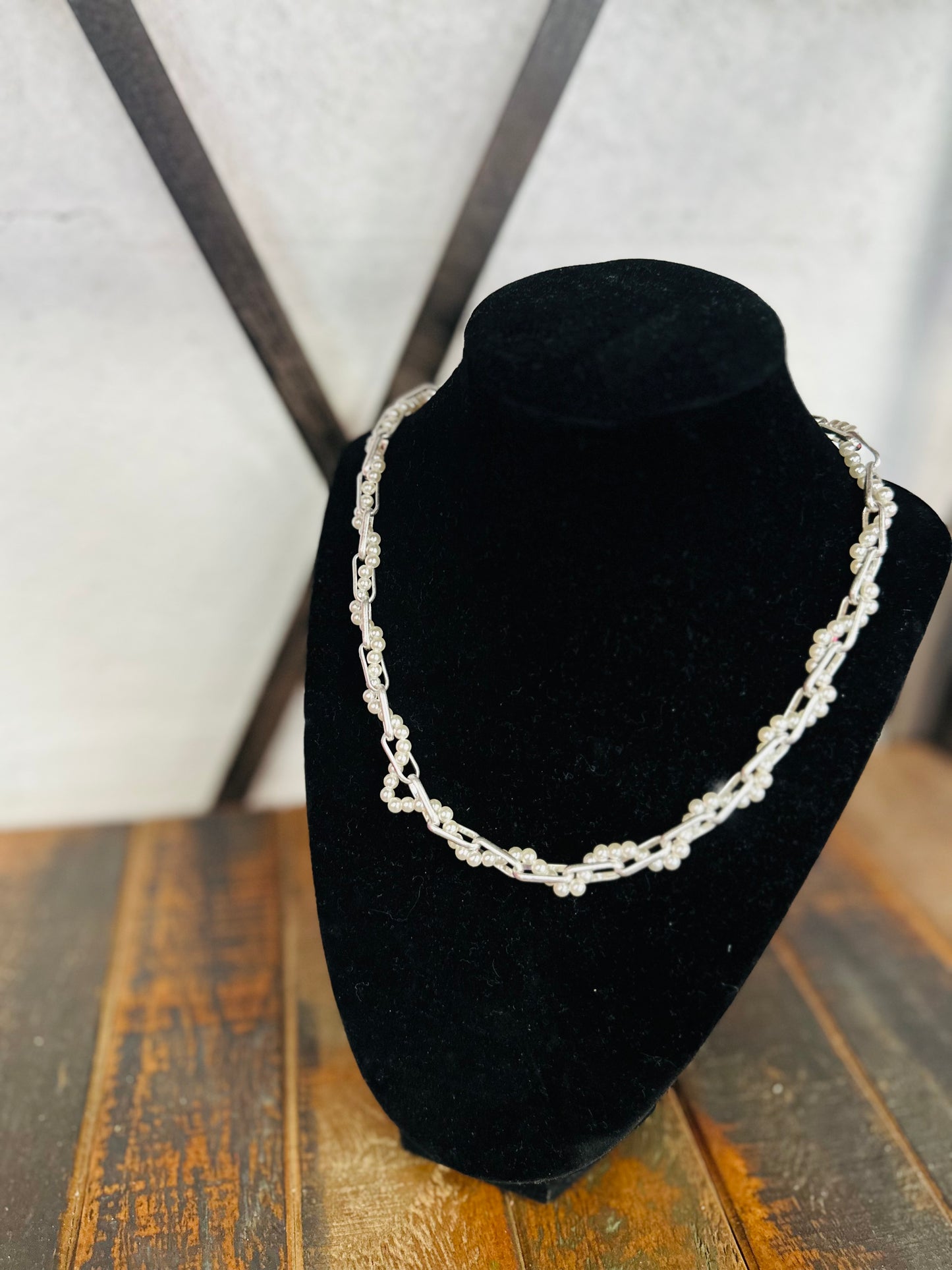 Silver Pearl & Paperclip Chain Necklace