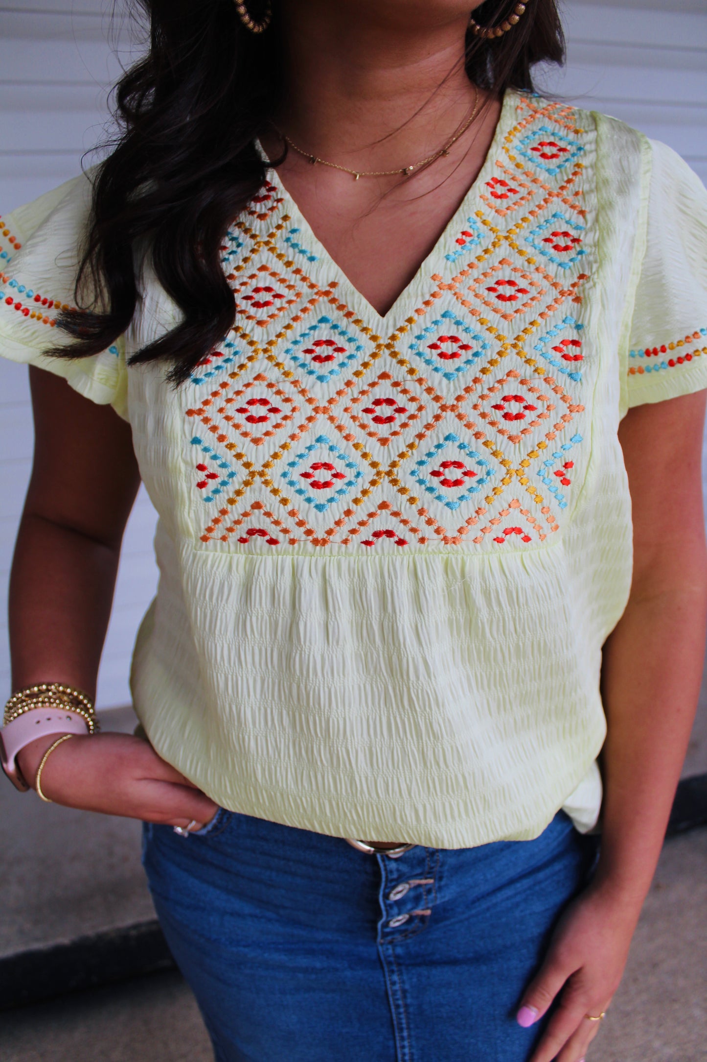 Made for Sunny Days Geometric Embroidered Top